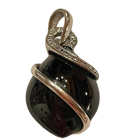 Sterling Silver 925 Black Onyx Cubic Zirconia Pendant EMA Jewlery Inc - Picture 2 of 11